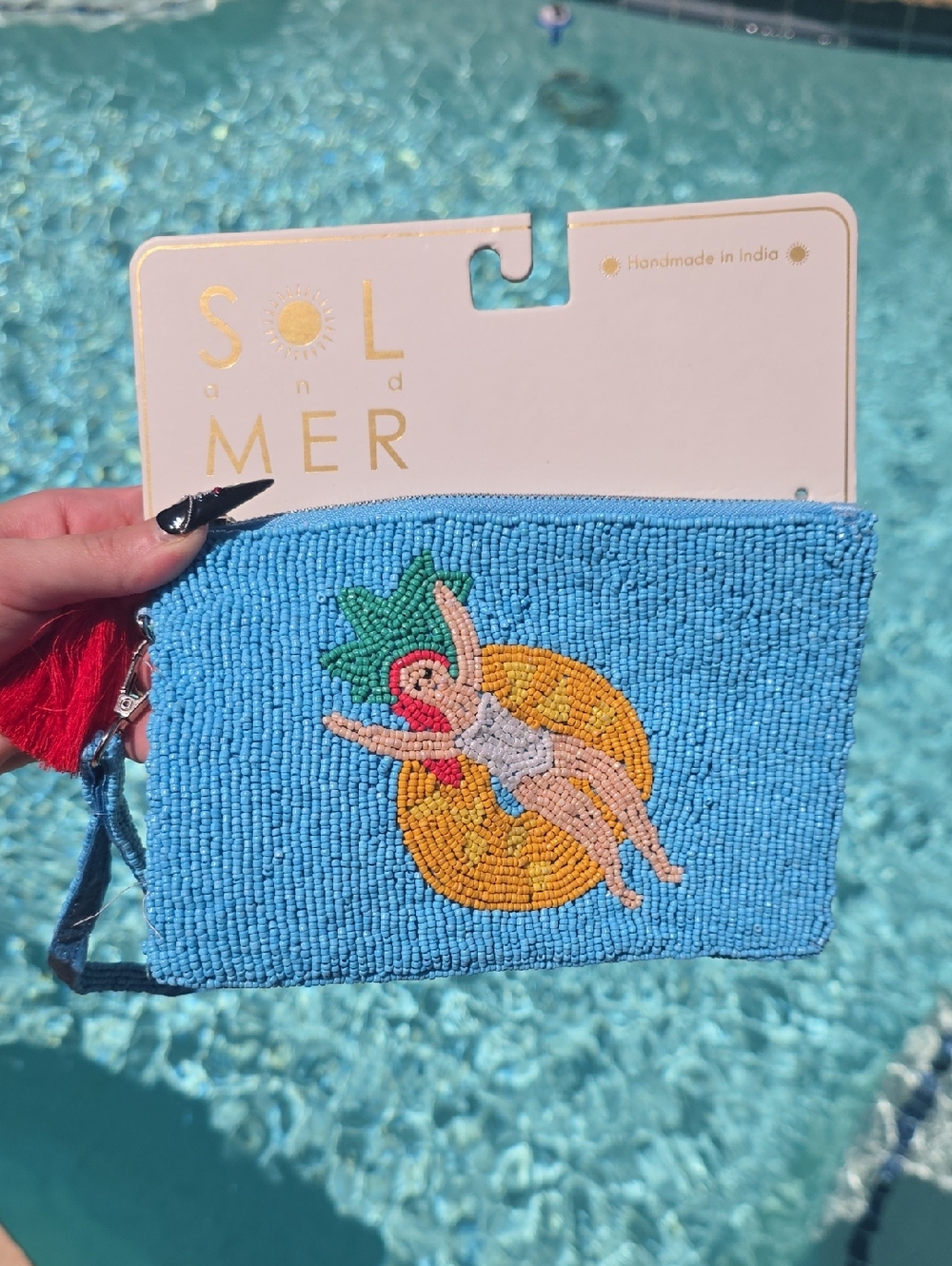 Sol and Mer Blue Beaded Pineapple Swimmer Pouch